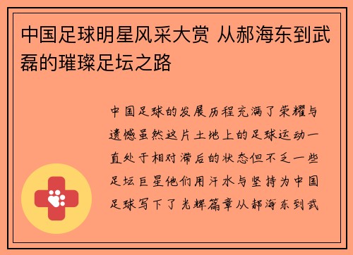 中国足球明星风采大赏 从郝海东到武磊的璀璨足坛之路