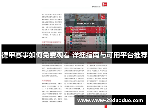 德甲赛事如何免费观看 详细指南与可用平台推荐